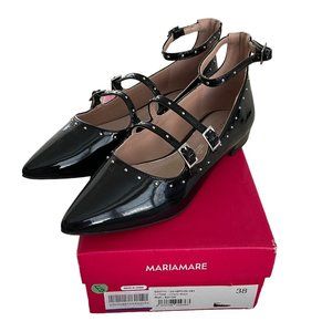 Mariamare Studded Strappy Flats Black 7 Patent Buckle